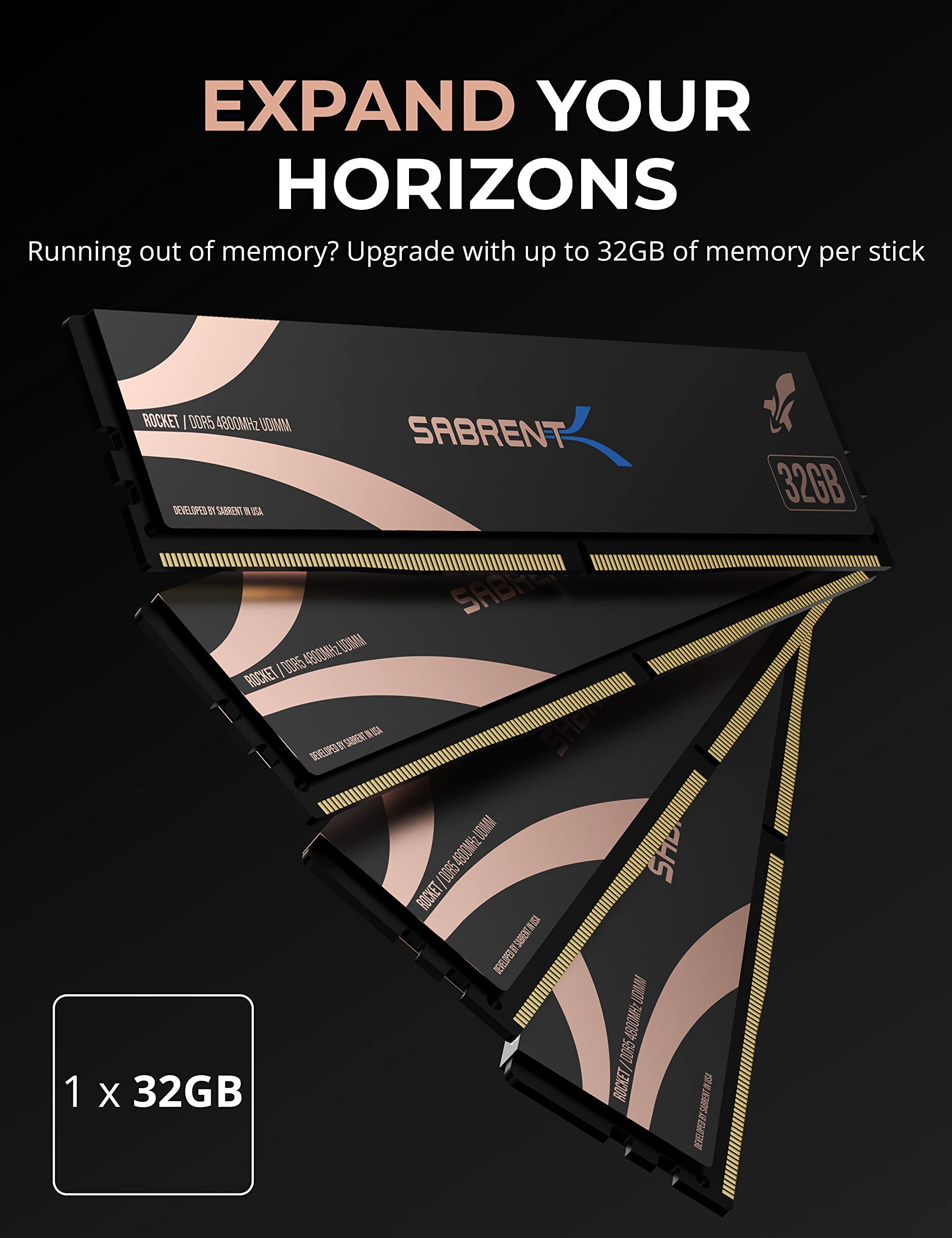 SABRENT DDR5 32GB 4800MHz U-DIMM Memory Module for Desktops and